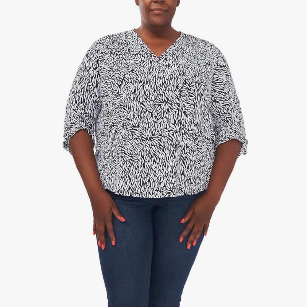 Vince Camuto 3/4 sleeve v-neck rumple blouse sz L